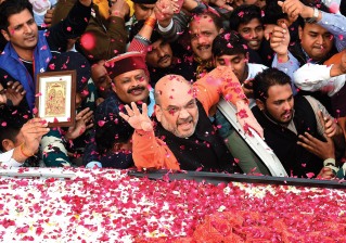 BJP leader Amit Shah arriving at a press conference at party headquarters, New Delhi, December 2017
